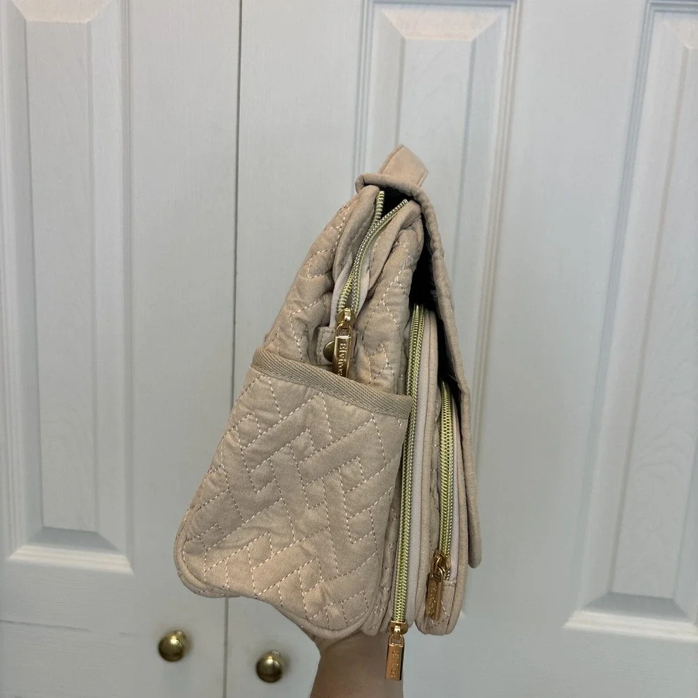 Travel Makeup Bag Organizer Elviros Plush Rose Gold With Gold Zipper Hangs